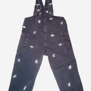 Floral Embroidered Black Overalls